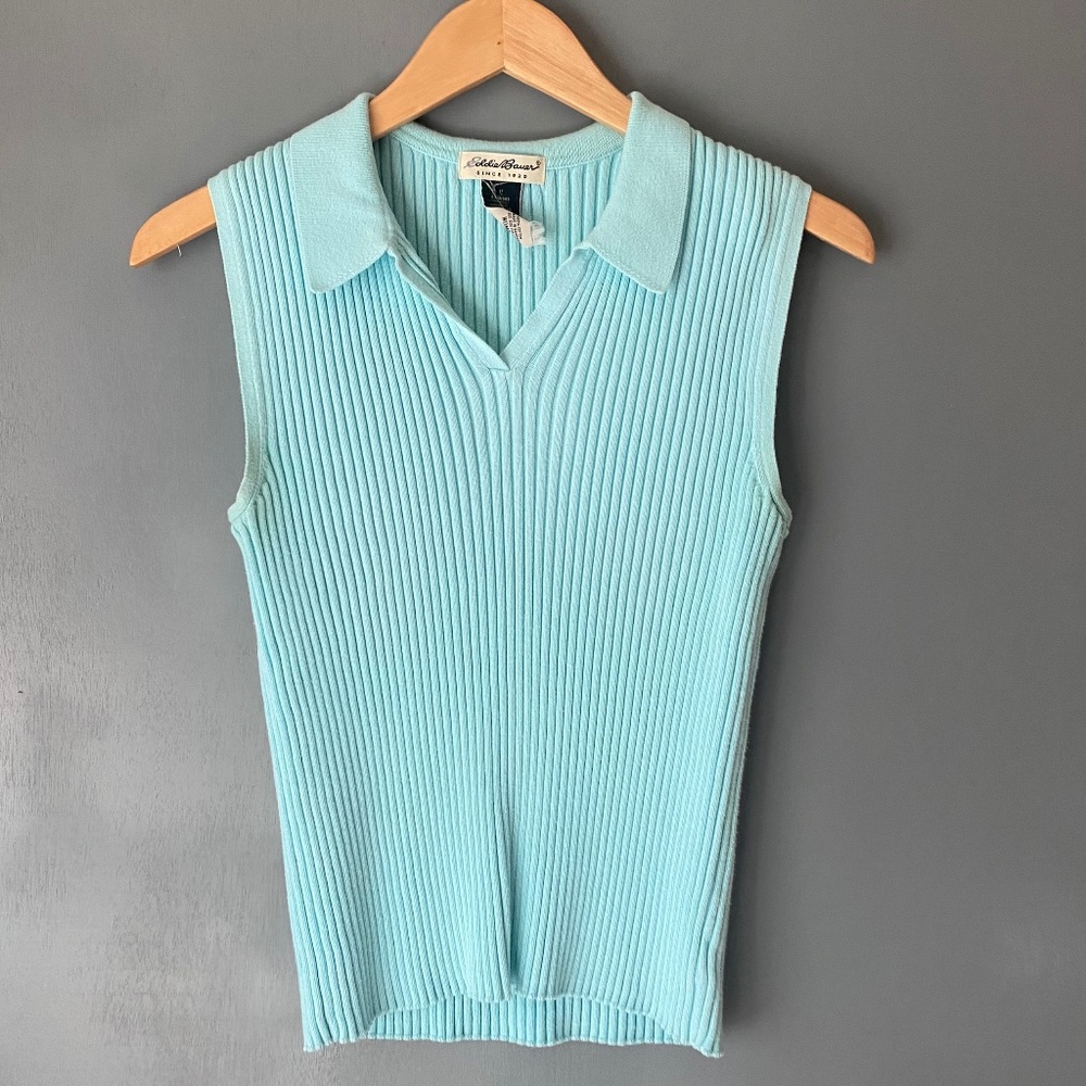 Vintage 90's EDDIE BAUER women's knit sleeveless polo light blue size large Y2K